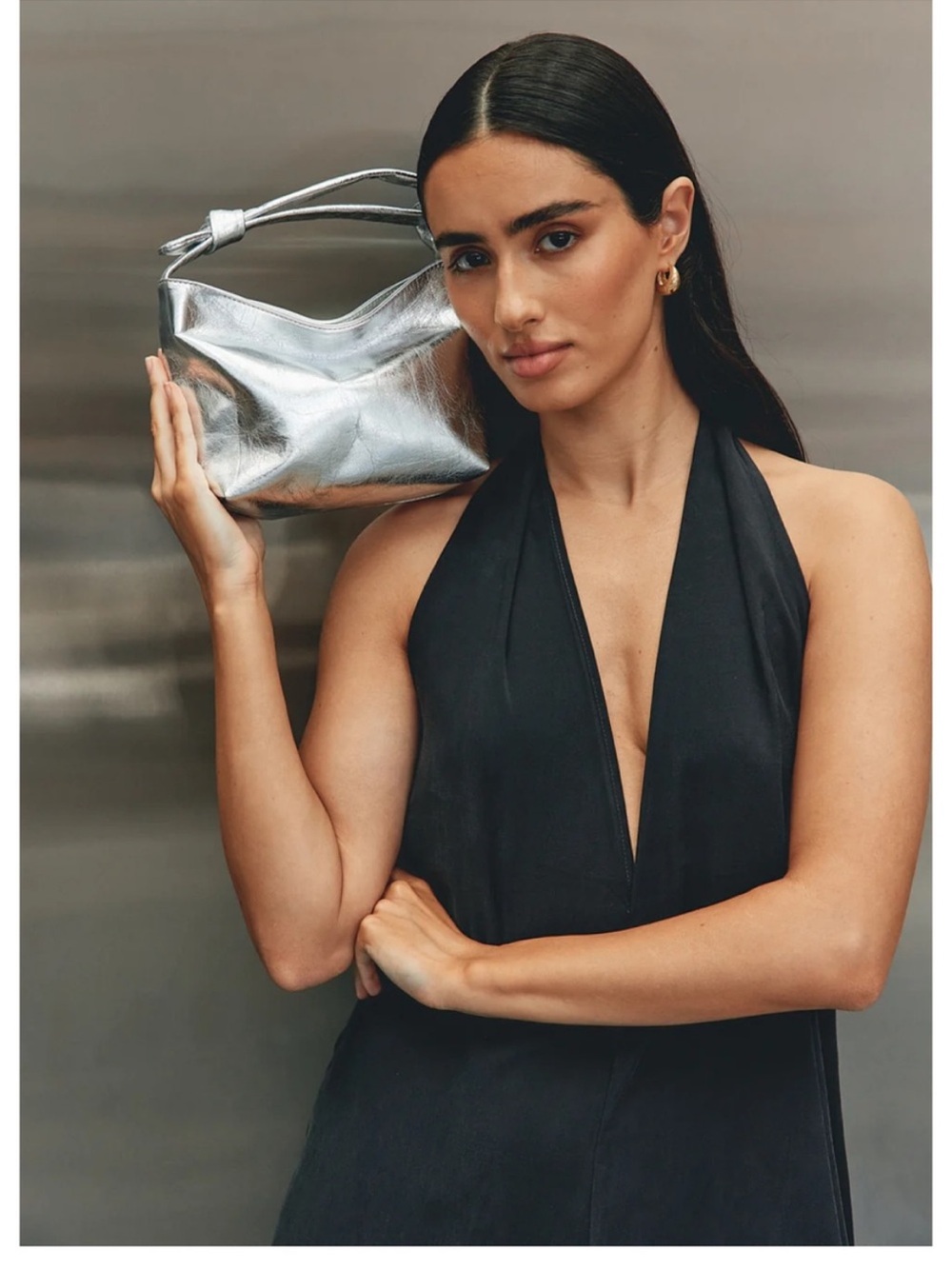 VESTIRSI Jess Sleek Silver Leather Pouch